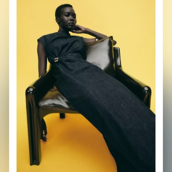 Zara Gold Applique Denim Midi Dress - Picture 7 of 10